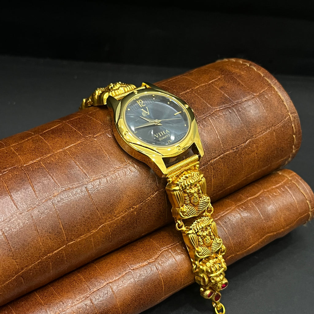 Silver Ladies Watch Antique Royal Lakshmi Red Stones Gold Finish M01 925