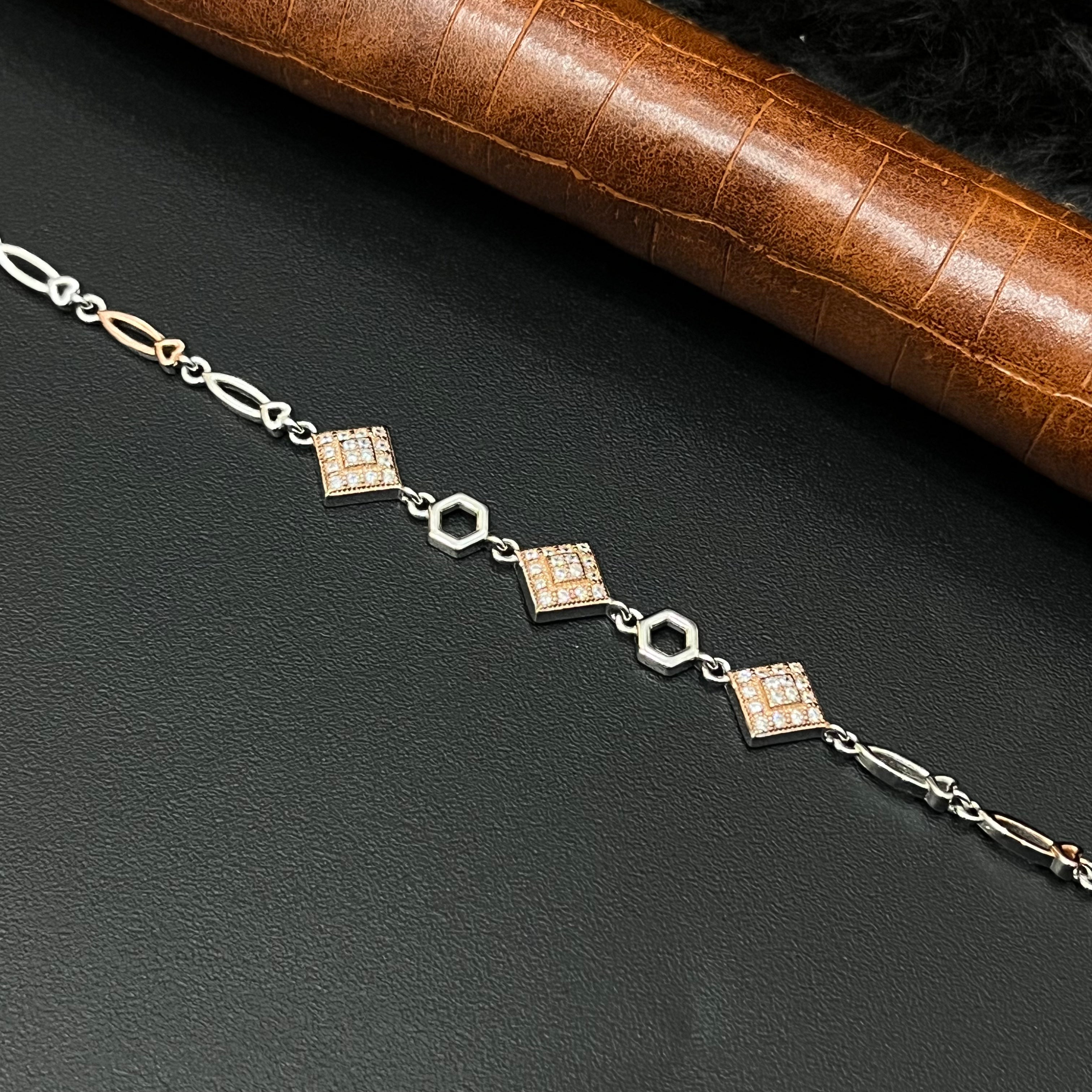 Silver Ladies Bracelet Tri Heaxagoan Rosegold