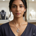 Silver Ladies Chain Set Circle Double Pink Butterfly