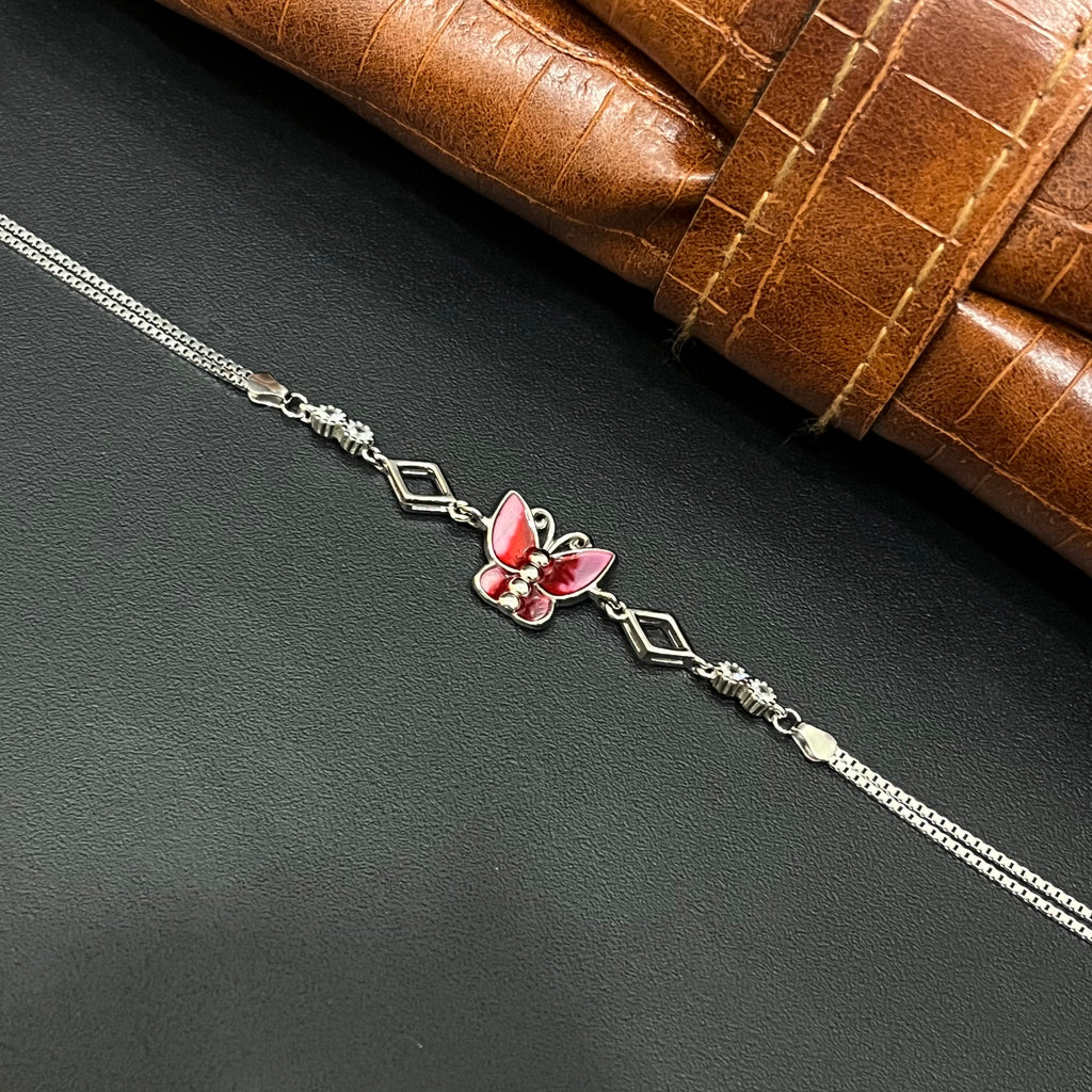 Silver Ladies Bracelet Epoxy Butterfly 925 E07