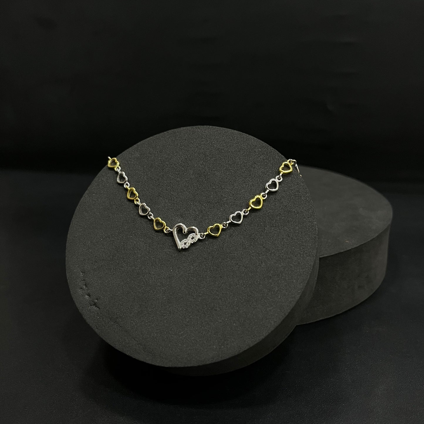 Silver Ladies Bracelet triple Gold Polish Heart