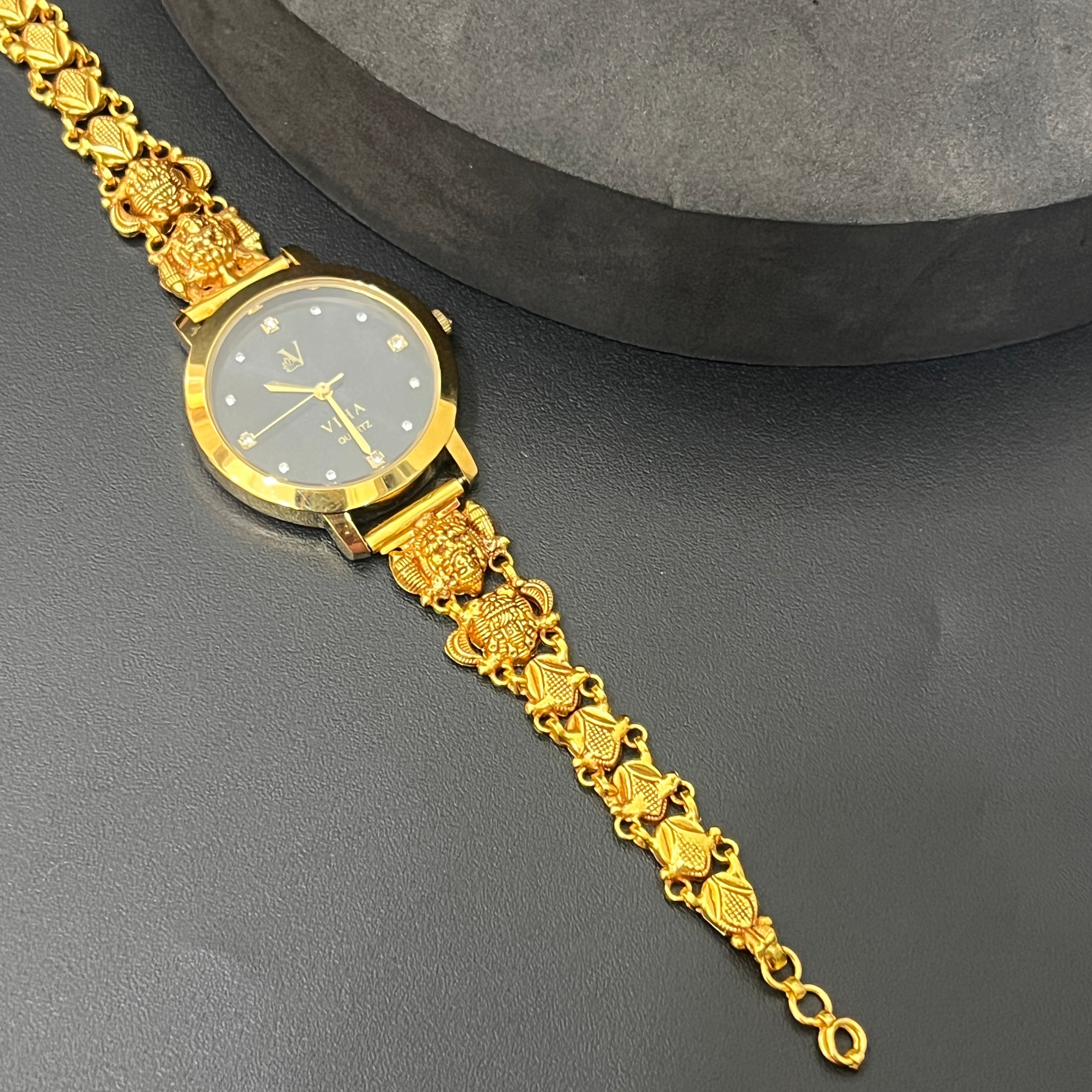Silver  Ladies Watch Antique Lakshmi Face Gold Finish 925