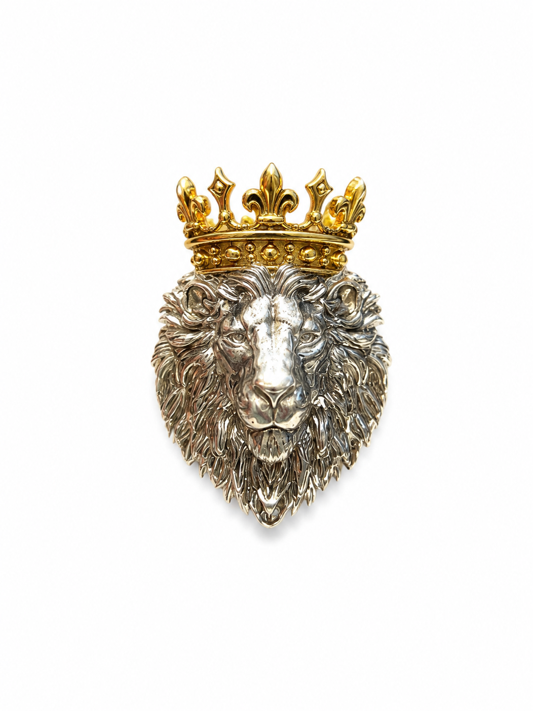 Silver Mens Brooch King’s Crown Lion 925