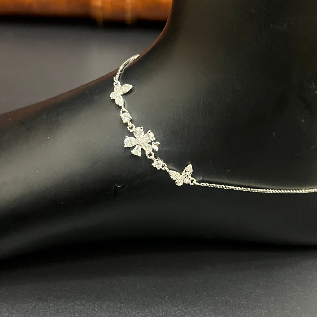 Silver Ladies Anklet Petal Butterfly Charms 925