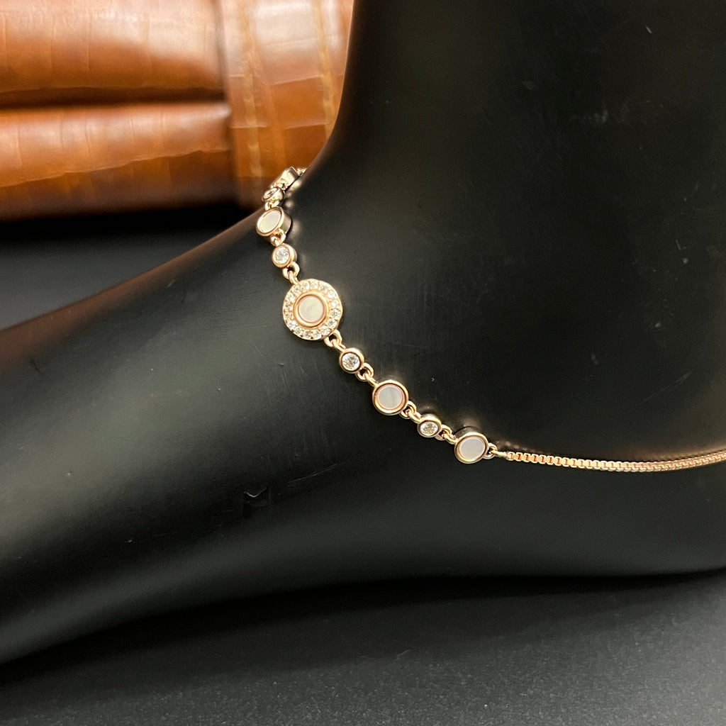 Silver Ladies Anklet Royal Halo Circle Crystal Rose Gold 925