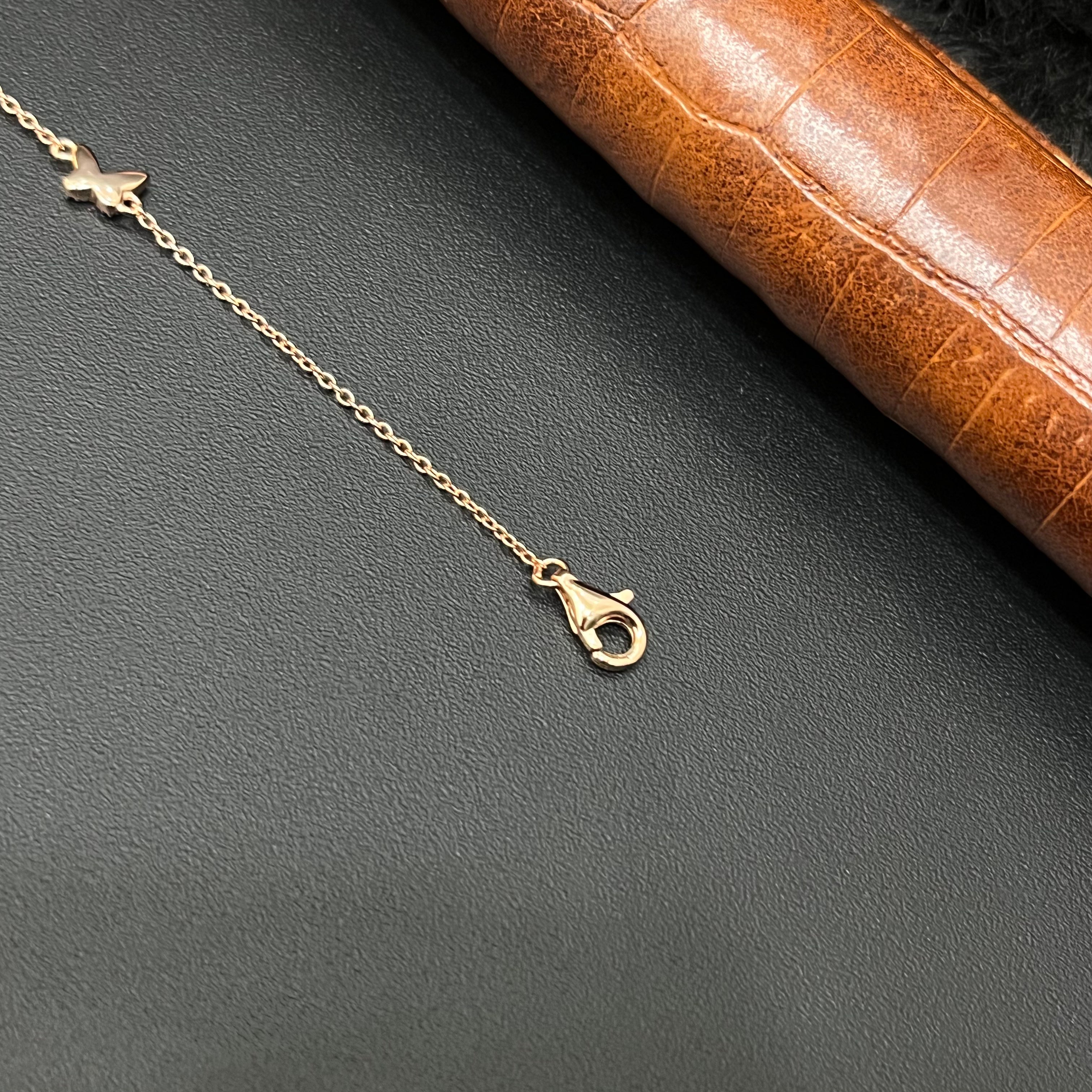 Silver Ladies Bracelet Green Matt Butterfly Rosegold