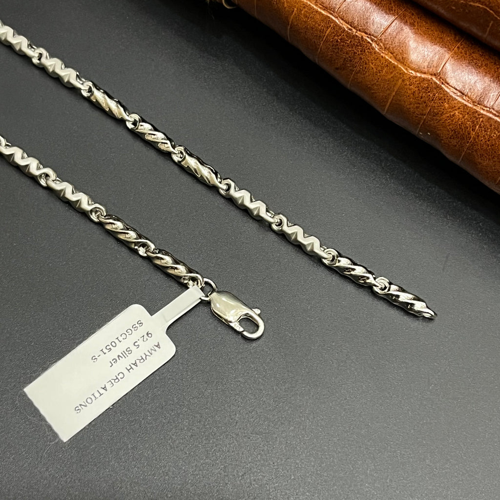 Silver Mens Chain Luxury Wave Fusion Mat Finish M01 925