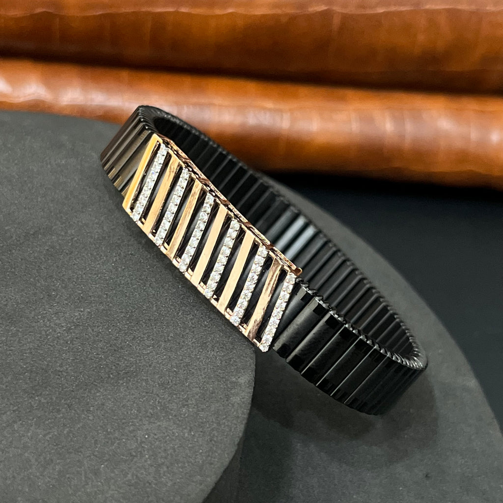 Silver Mens Flexible Bracelet Stripes Rosegold 925