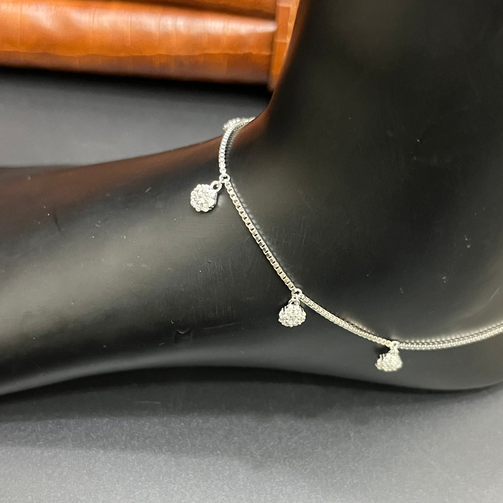 Silver Ladies Anklet Floral Drop Stones 925