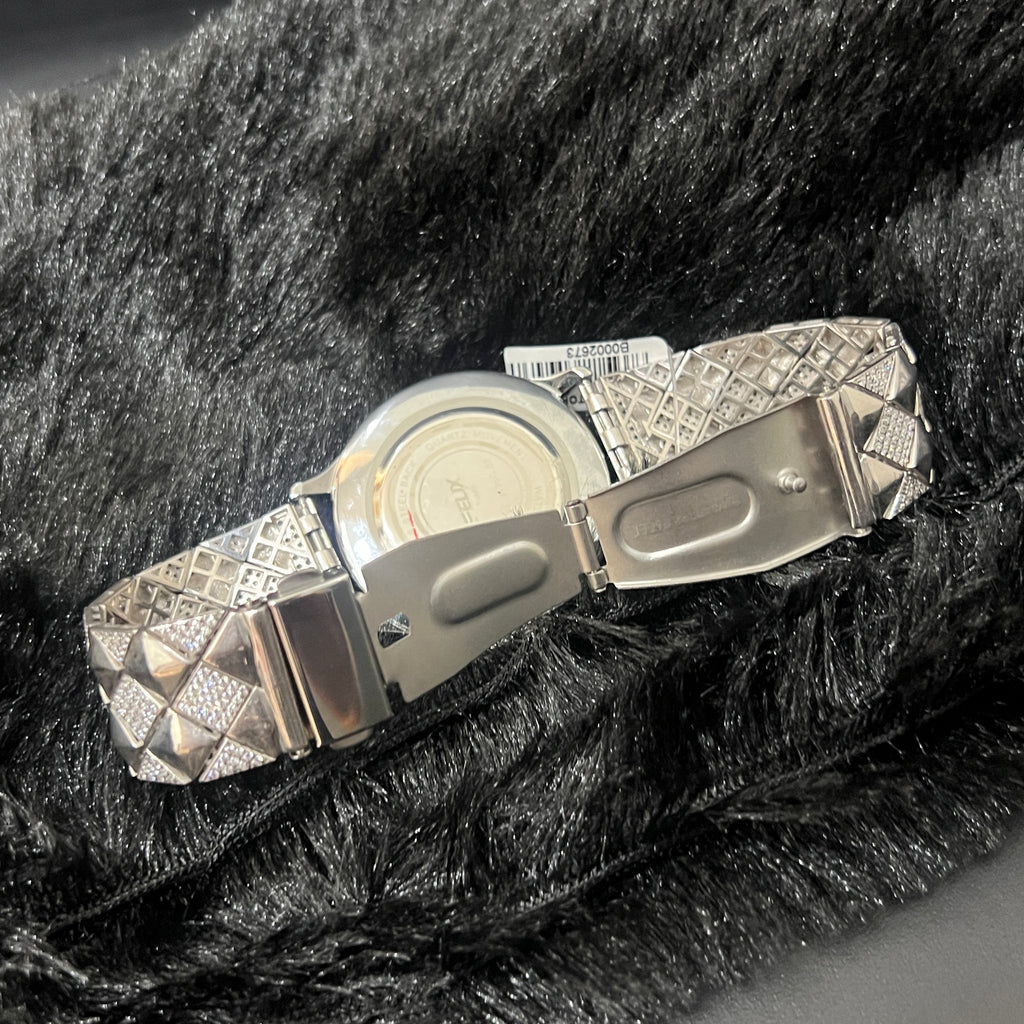 Silver Mens Watch Luxury Diamond Cut White Stones 925