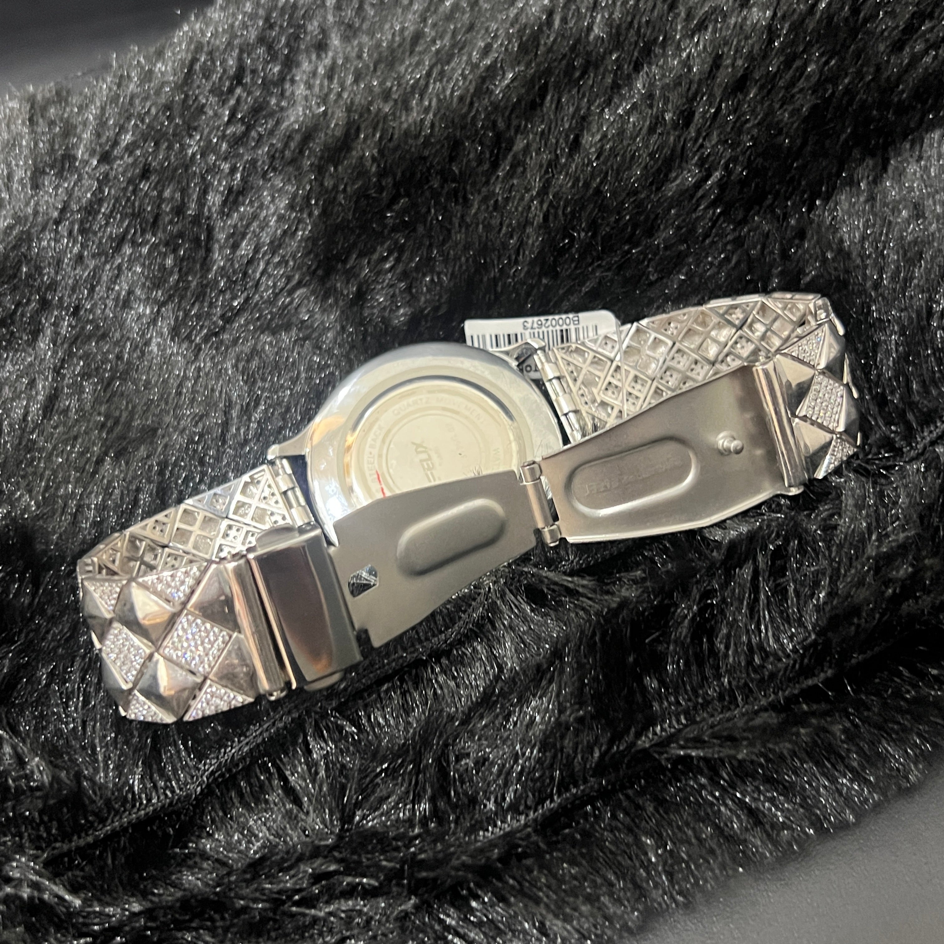 Silver Mens Watch Luxury Diamond Cut White Stones 925