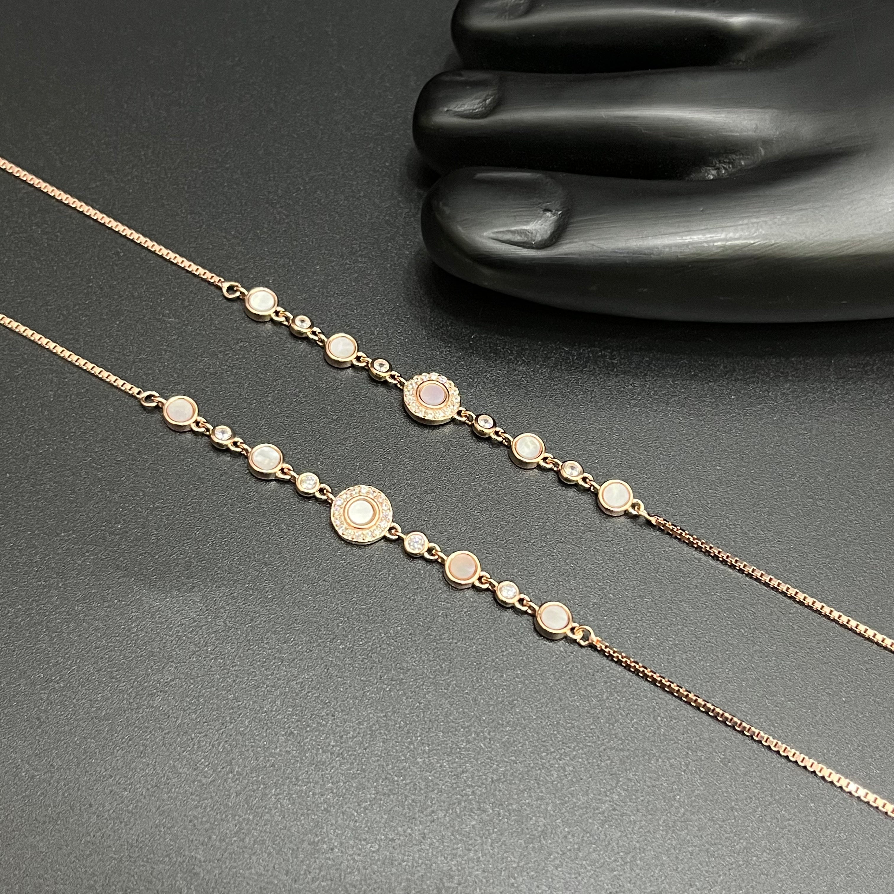 Silver Ladies Anklet Royal Halo Circle Crystal Rose Gold 925