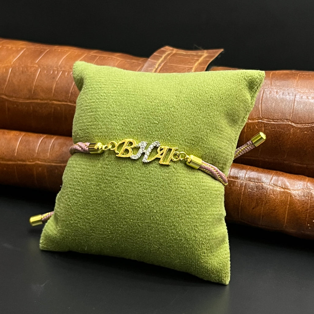 Silver Rakhi Band BHAI Gold Polish 925