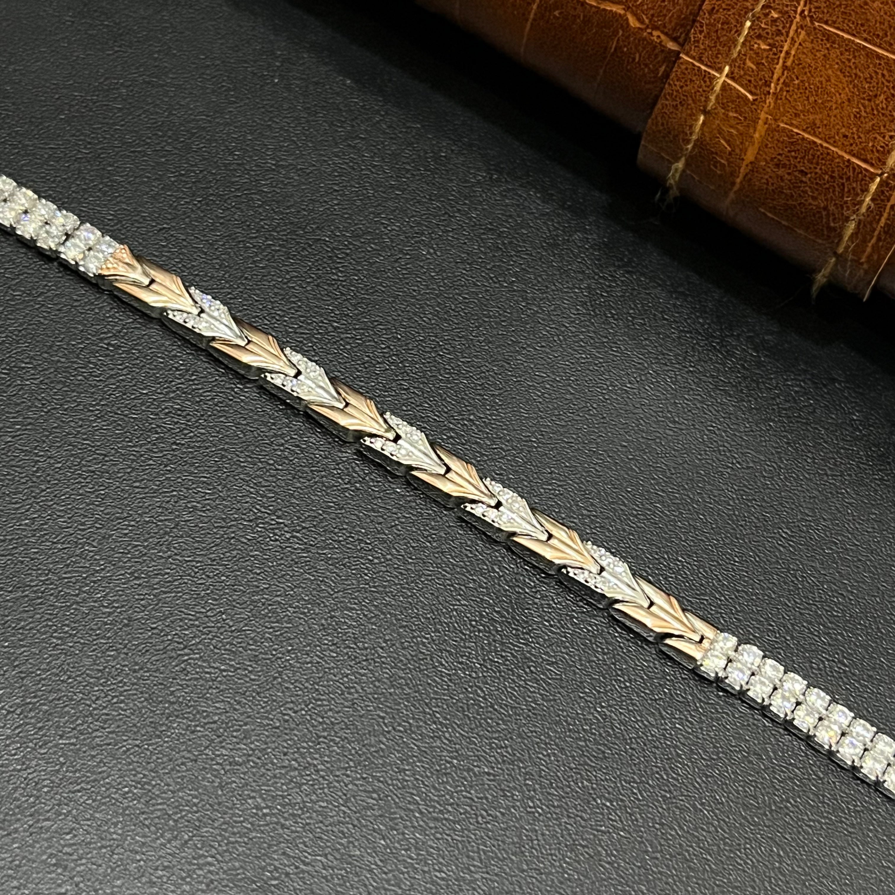 Silver Mens Bracelet Arrow With Stone Rose Gold M02 925