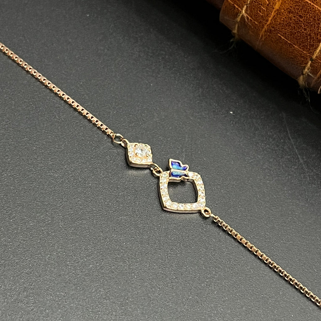 Silver Ladies Bracelet Royal Butterfly Square Charm Rose Gold 925