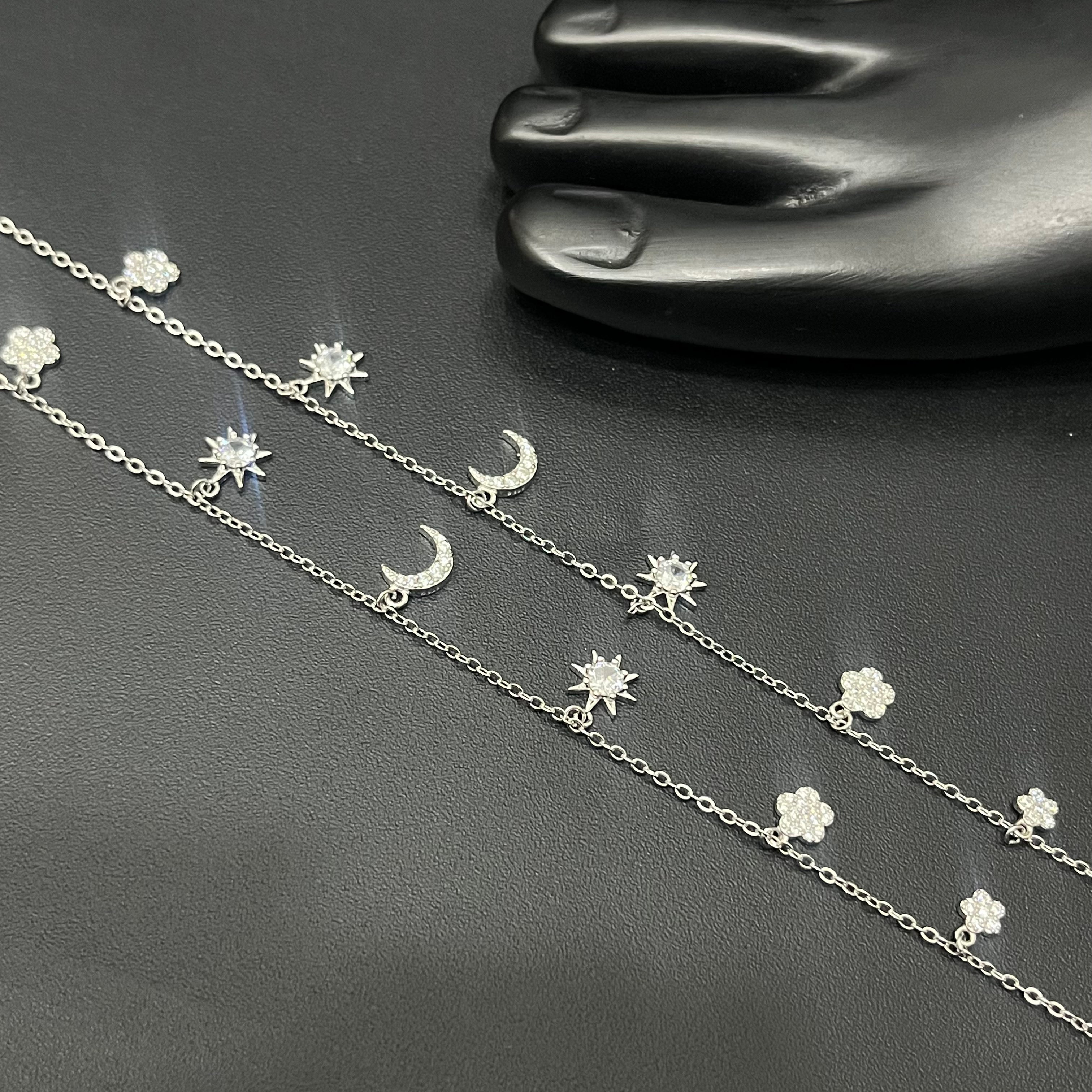 Silver Ladies Anklet Moon & Star  Charms