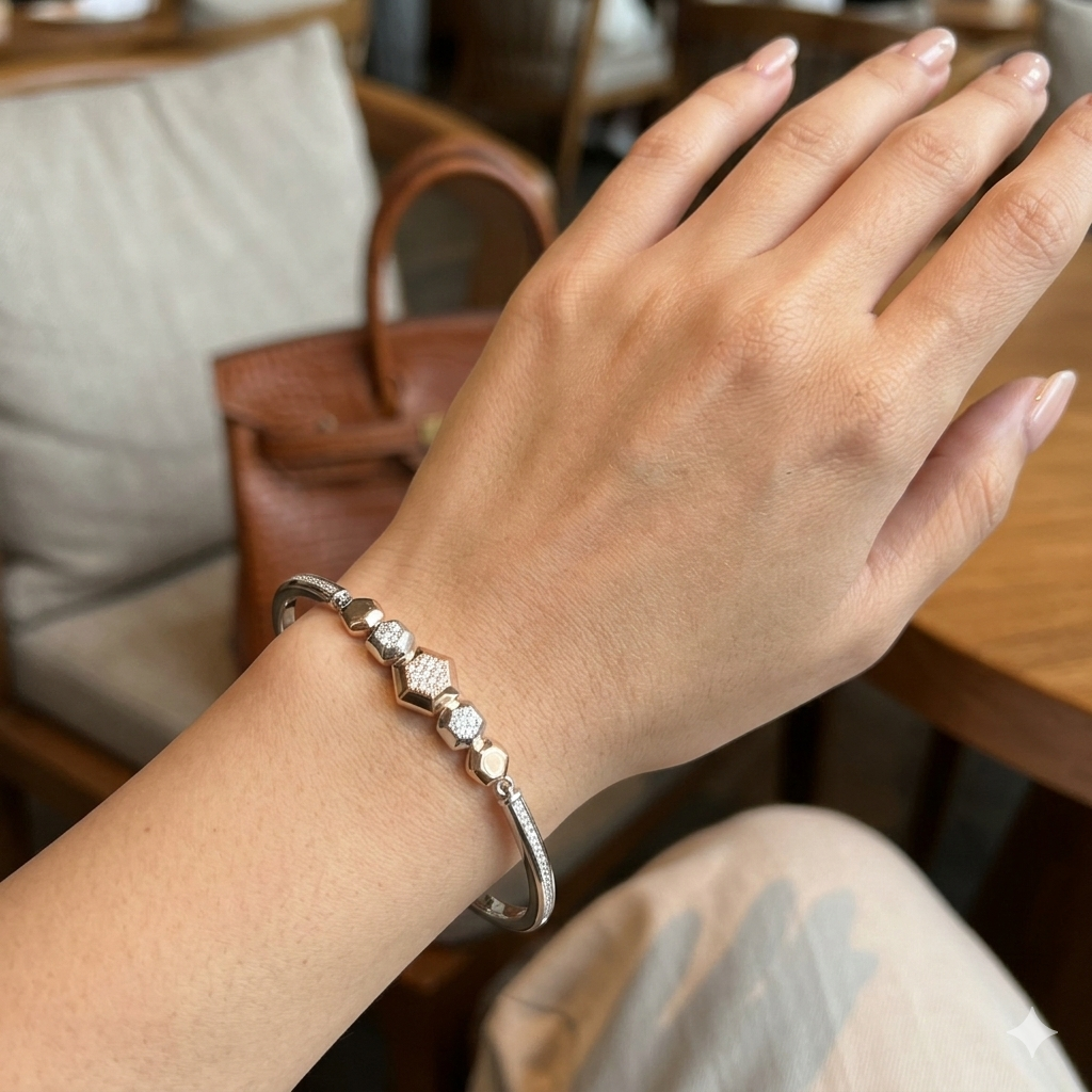 Silver Ladies Kada  3 Brown Balls