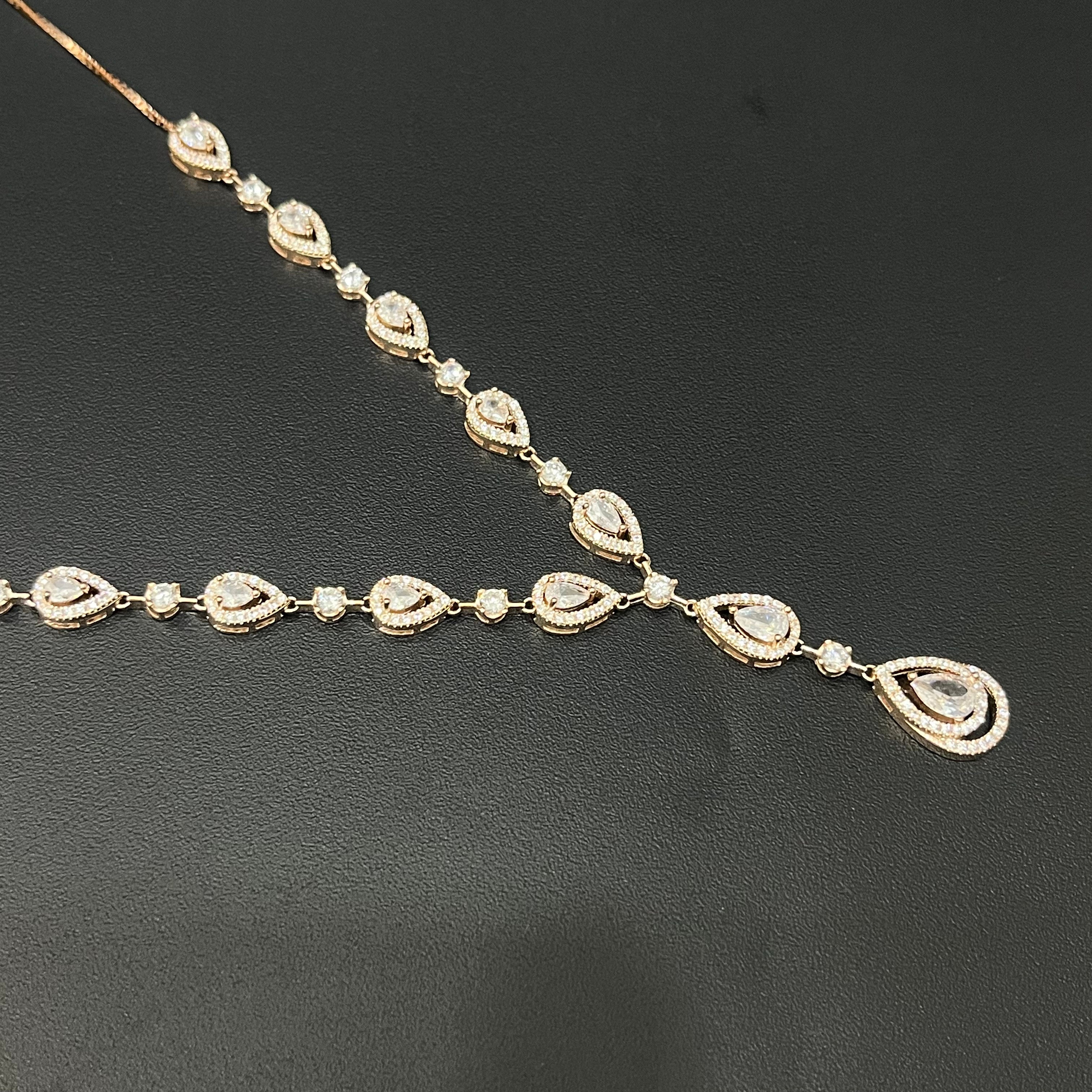 Silver Neckalce Designer Cz American Diamond Rosegold Finished
