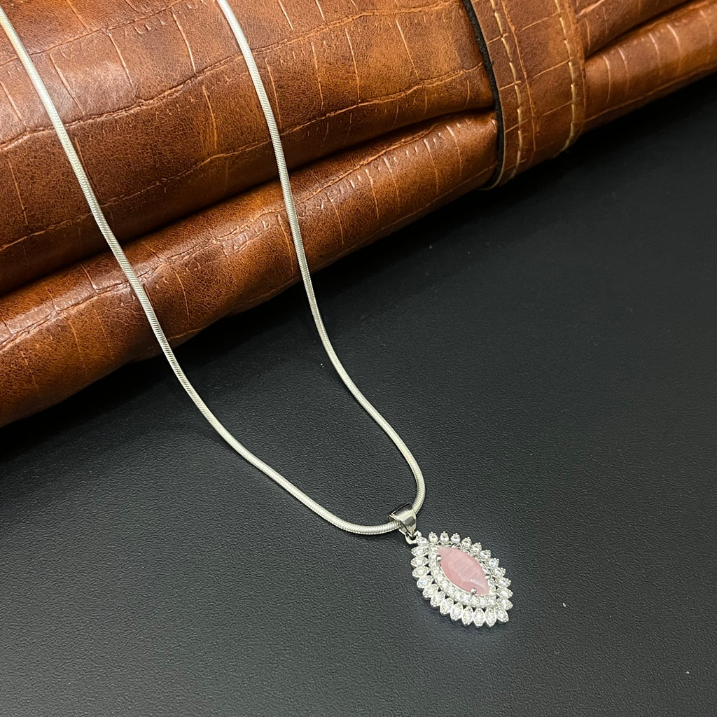 Silver Ladies Chain Oval Pink Mozzanite
