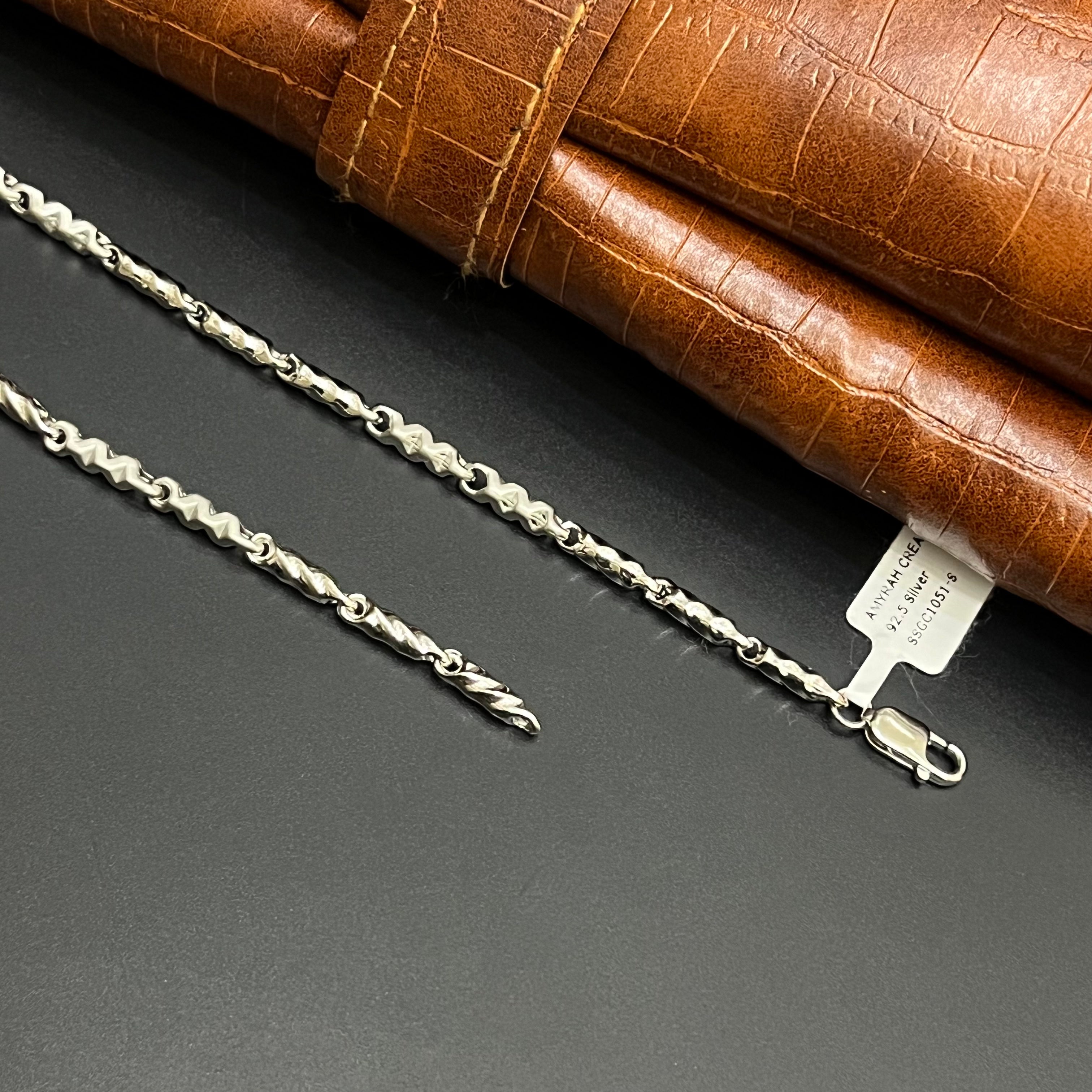 Silver Mens Chain Luxury Spiral Cut Mat Finish 925