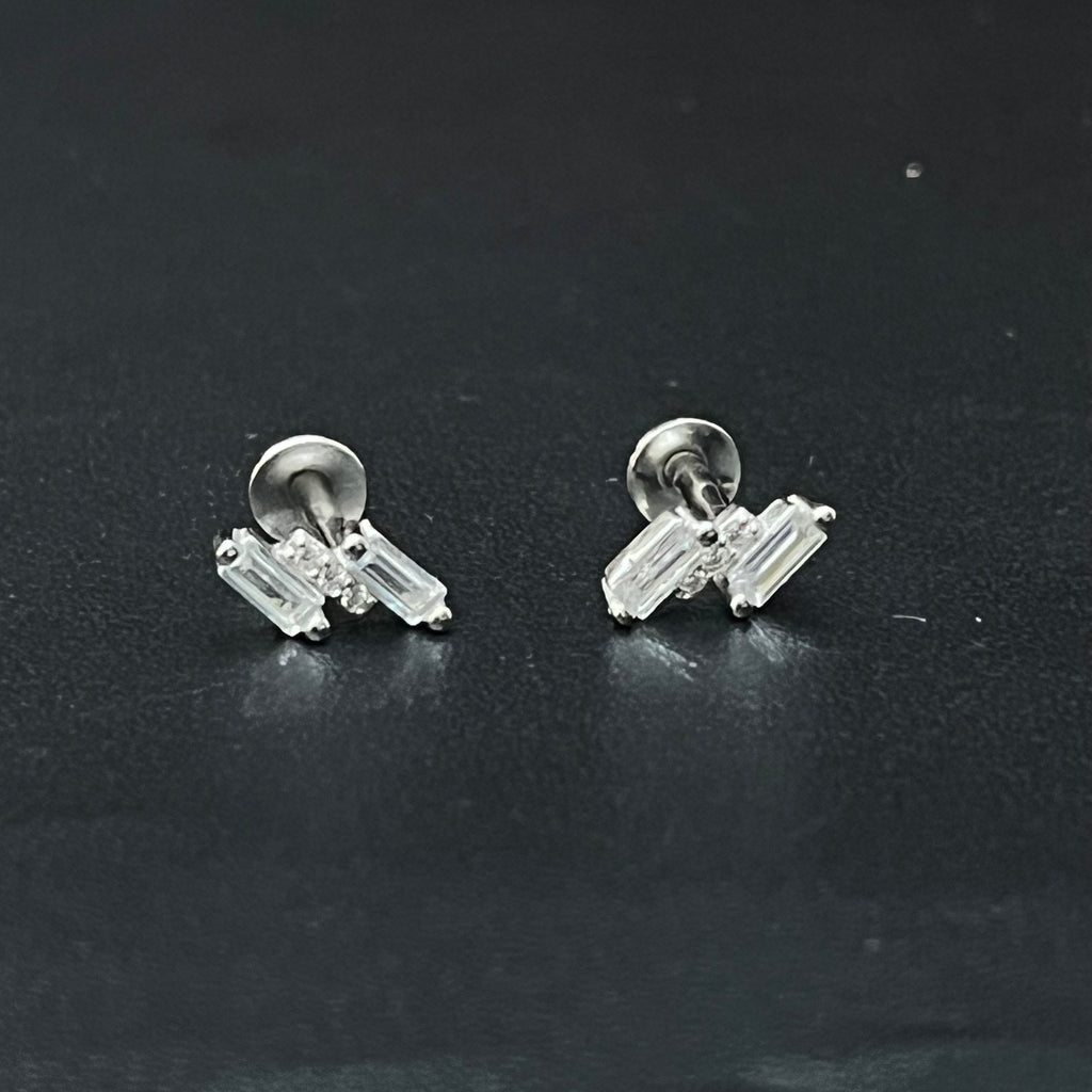 Silver Ladies Stud 3 Step White Square