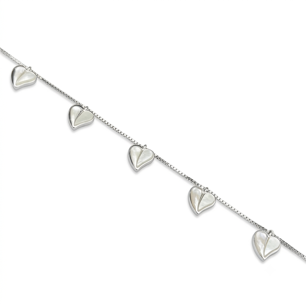 Silver Ladies Bracelet 3D Heart Charms 925