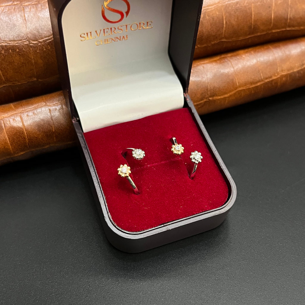 Silver Ladies Toe Rings 925 Two Tones Petals 925