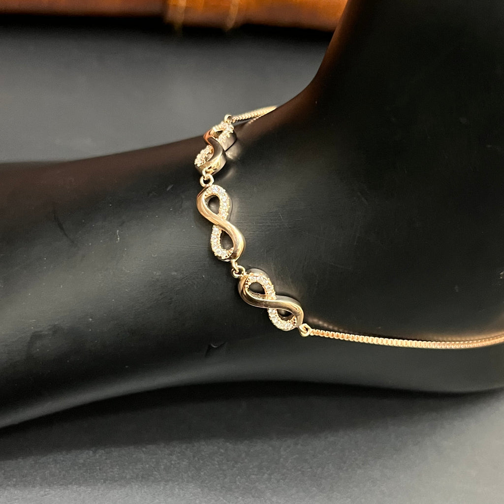 Silver Ladies Anklet Three Infinity Crystal Rose Gold 925