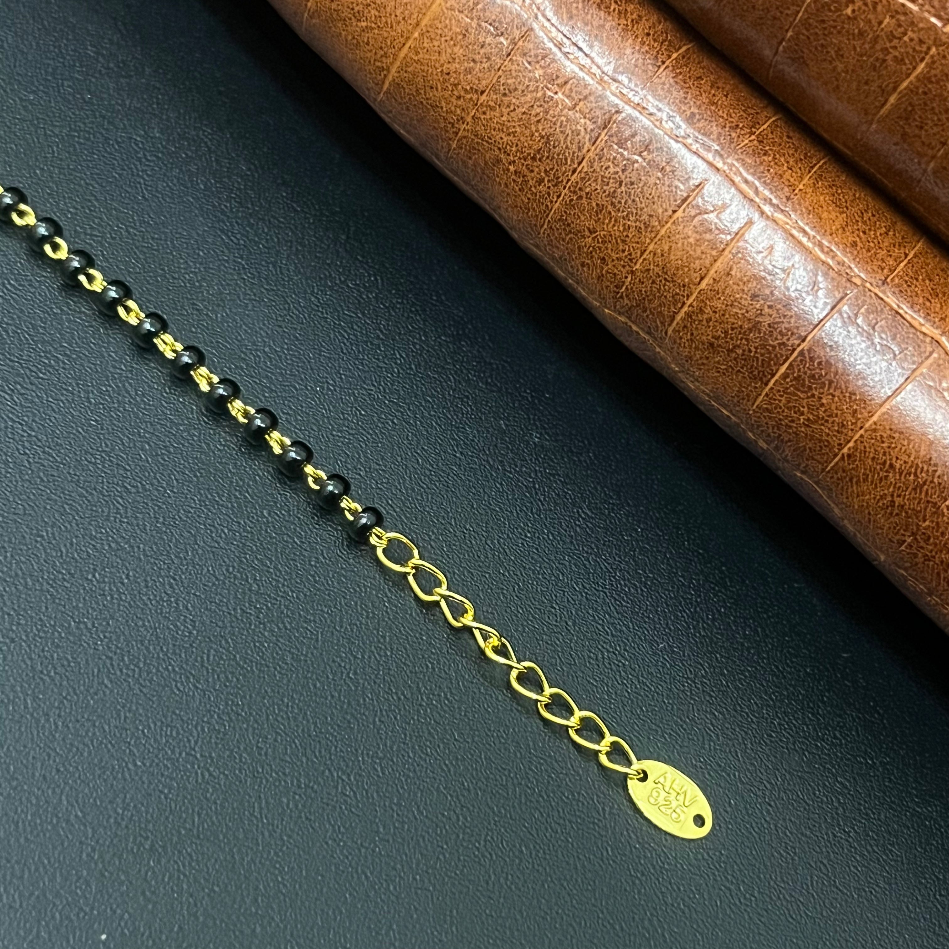 Silver Ladies Bracelet Black beads Gold Finished B2