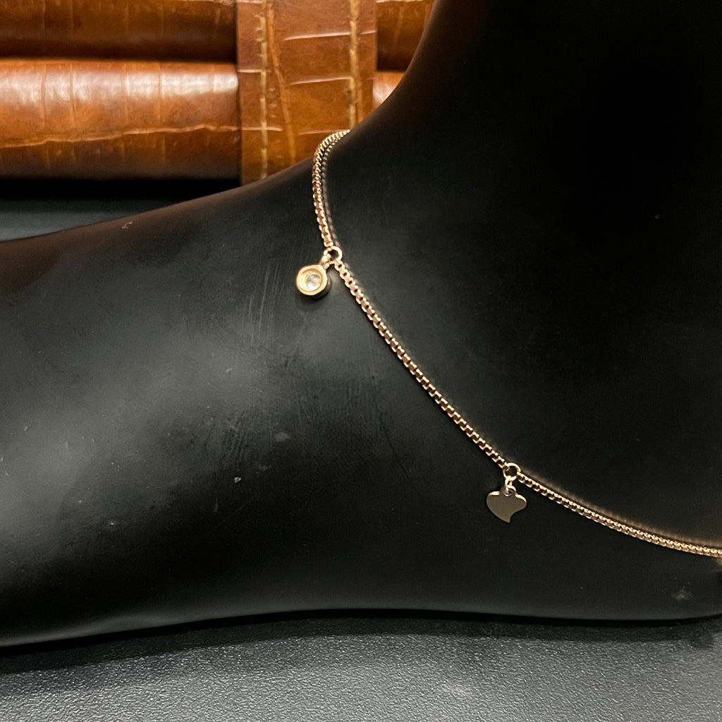 Silver Ladies Anklet Leaf With Stone Rose Gold 925