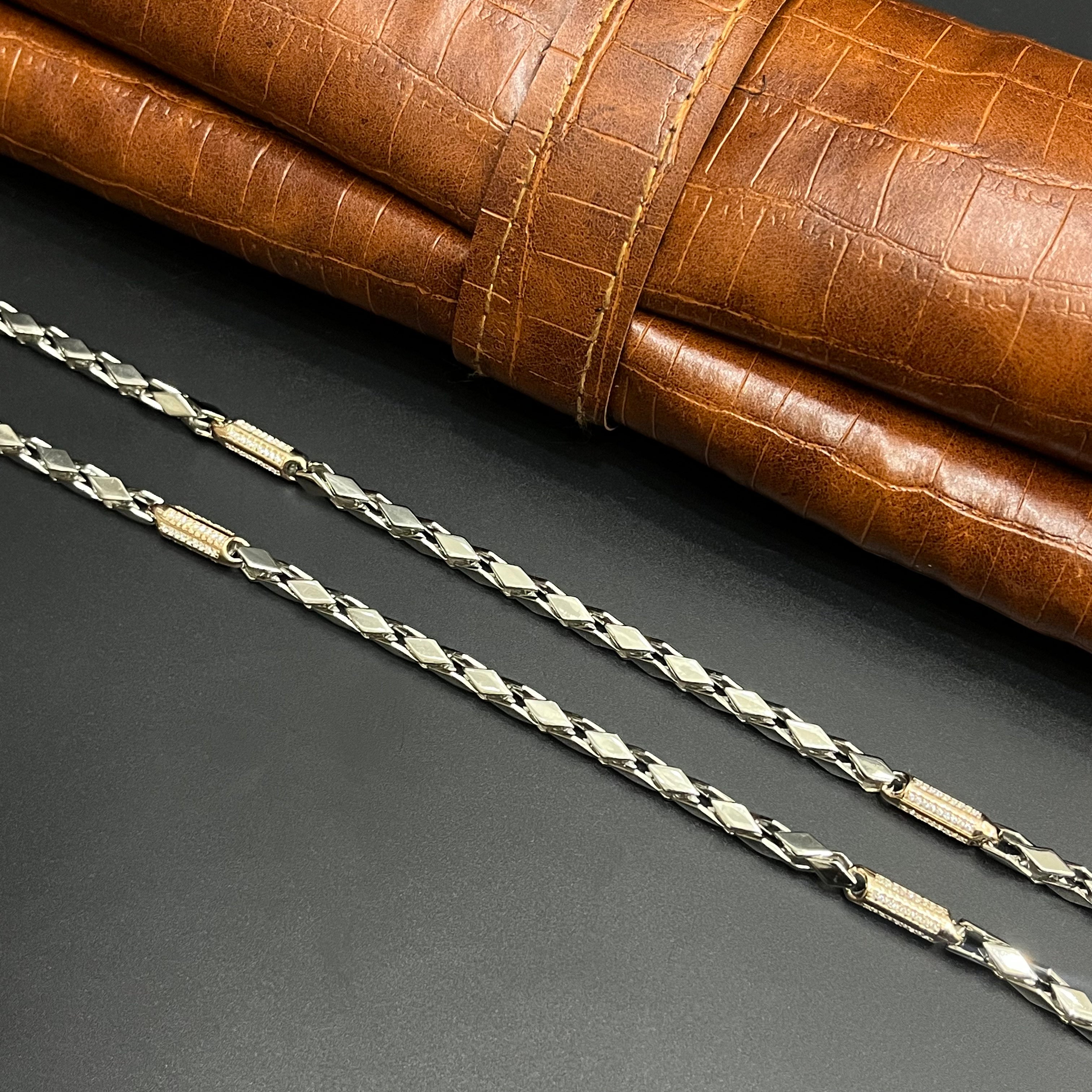 Silver Mens Chain Kathli Luxury Chain Rope Lock Rose Gold Mat Finish 925