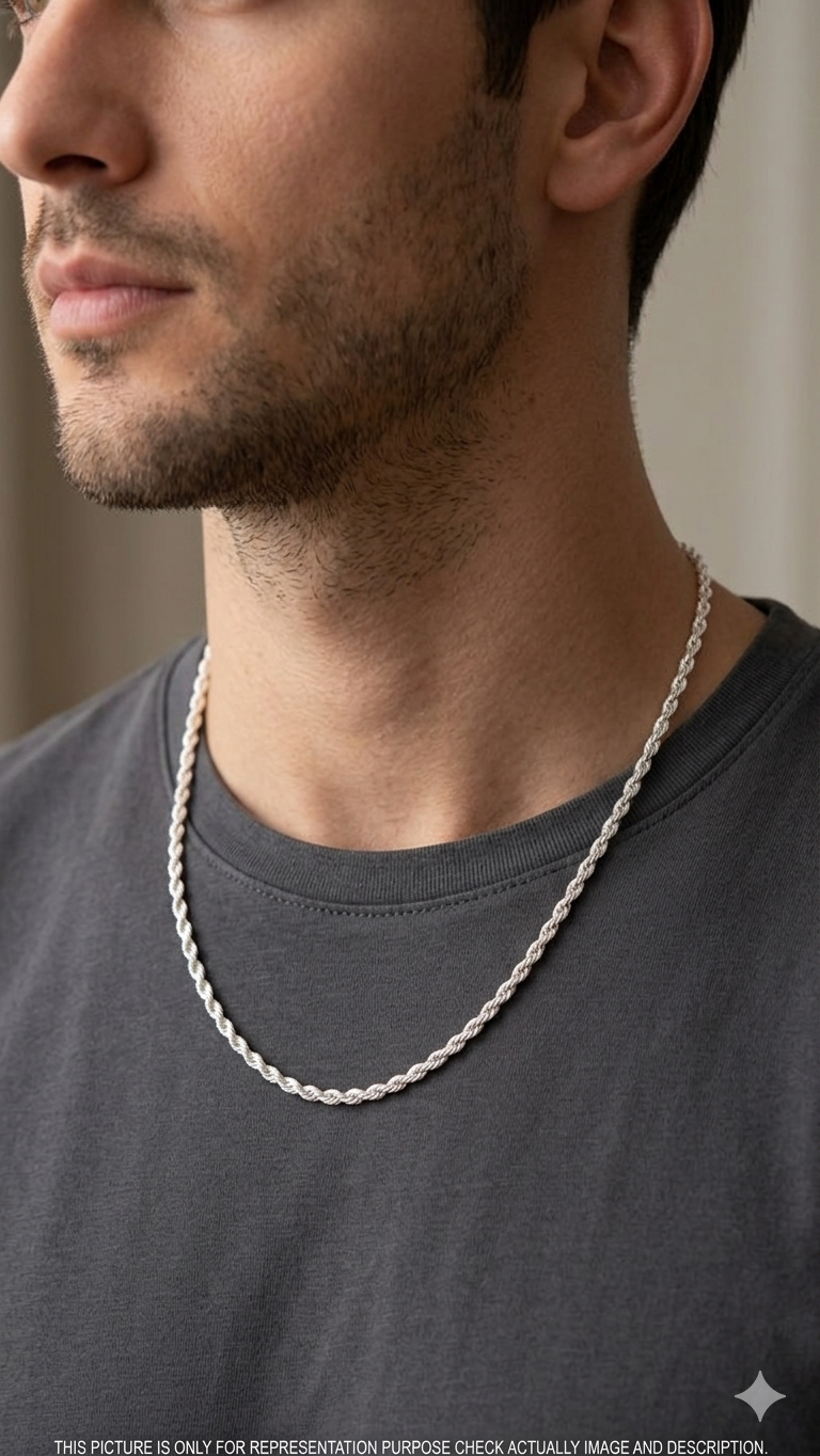 Silver Mens Chain Rope Cut