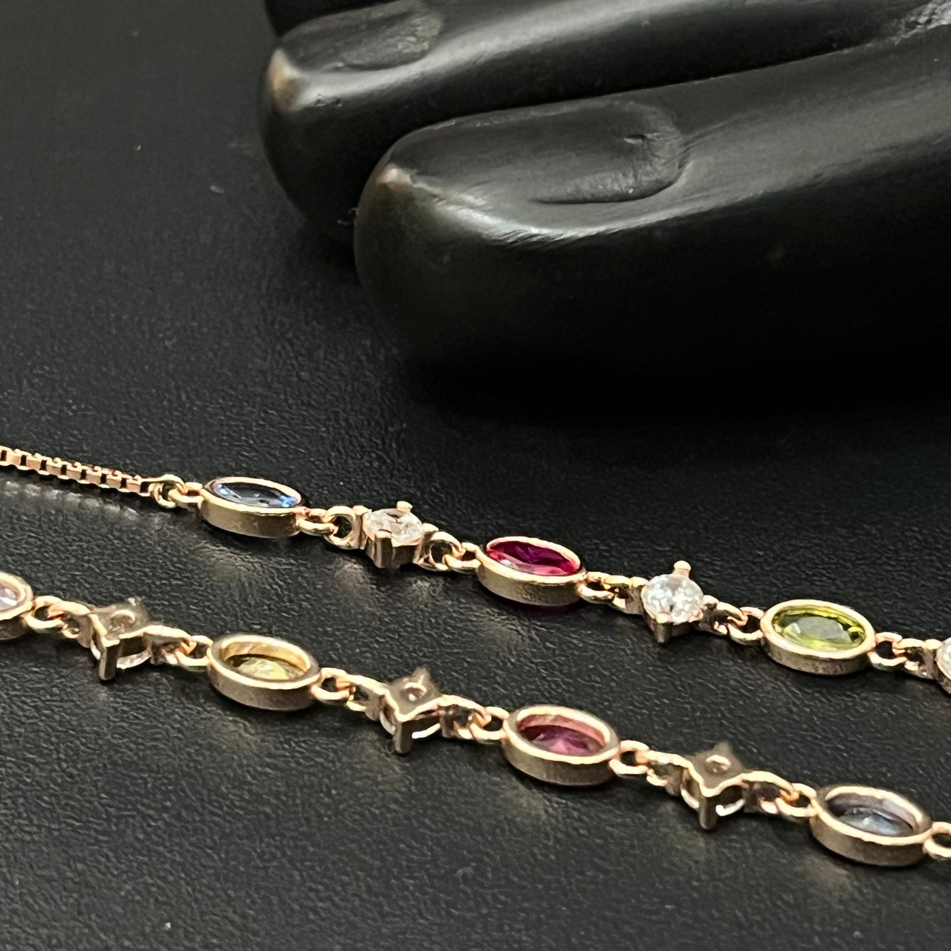 Silver Ladies Anklet Multi Crystal Rosegold 925