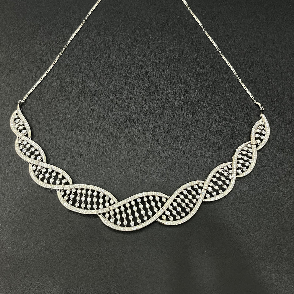 Silver Necklace CZ American Diamond— DNA-Inspired