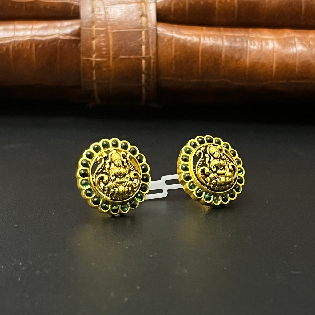 Silver Stud Round lakshmi Antique Gold Finsihed 925 4