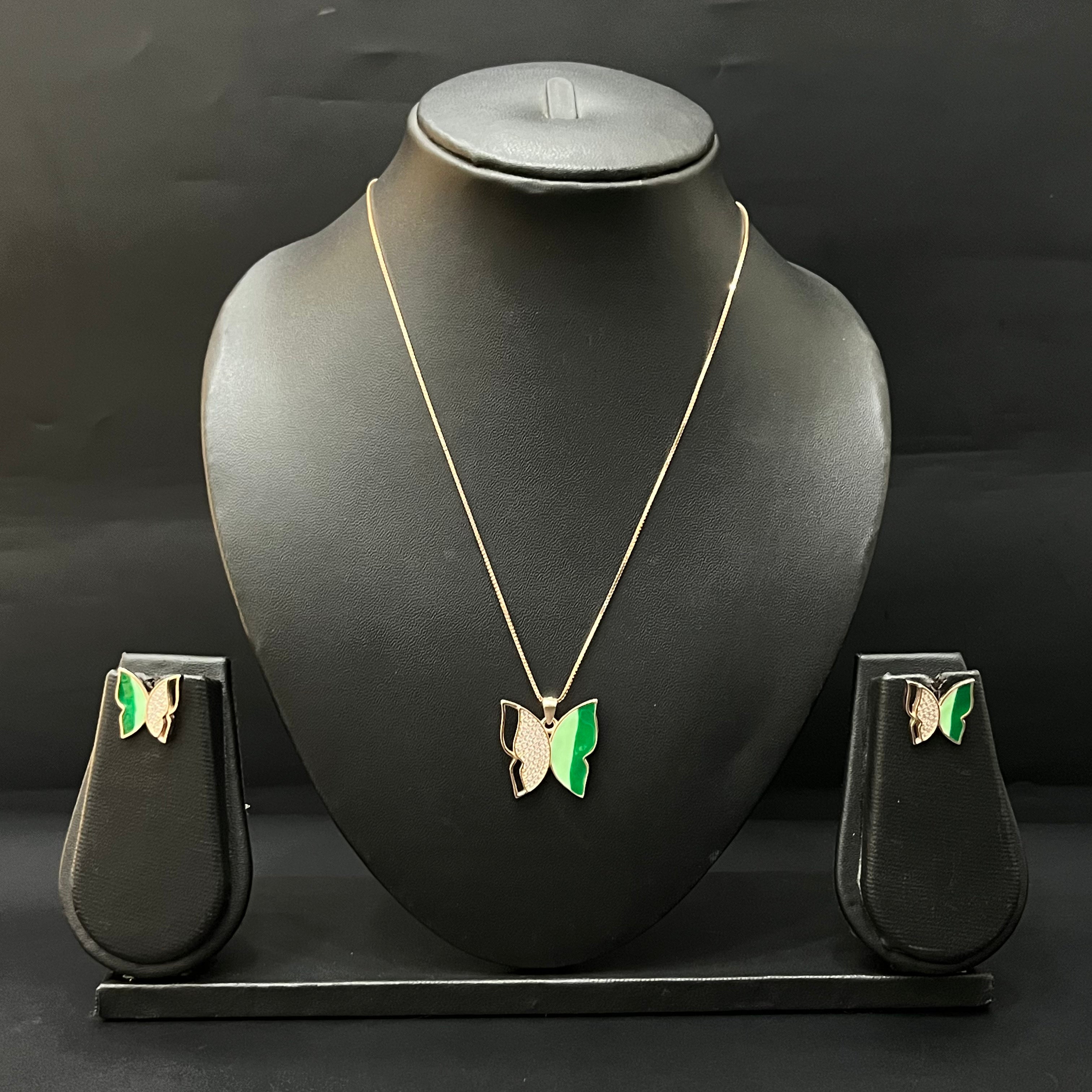 Silver Ladies Chain Set Butterfly Green & Black RG