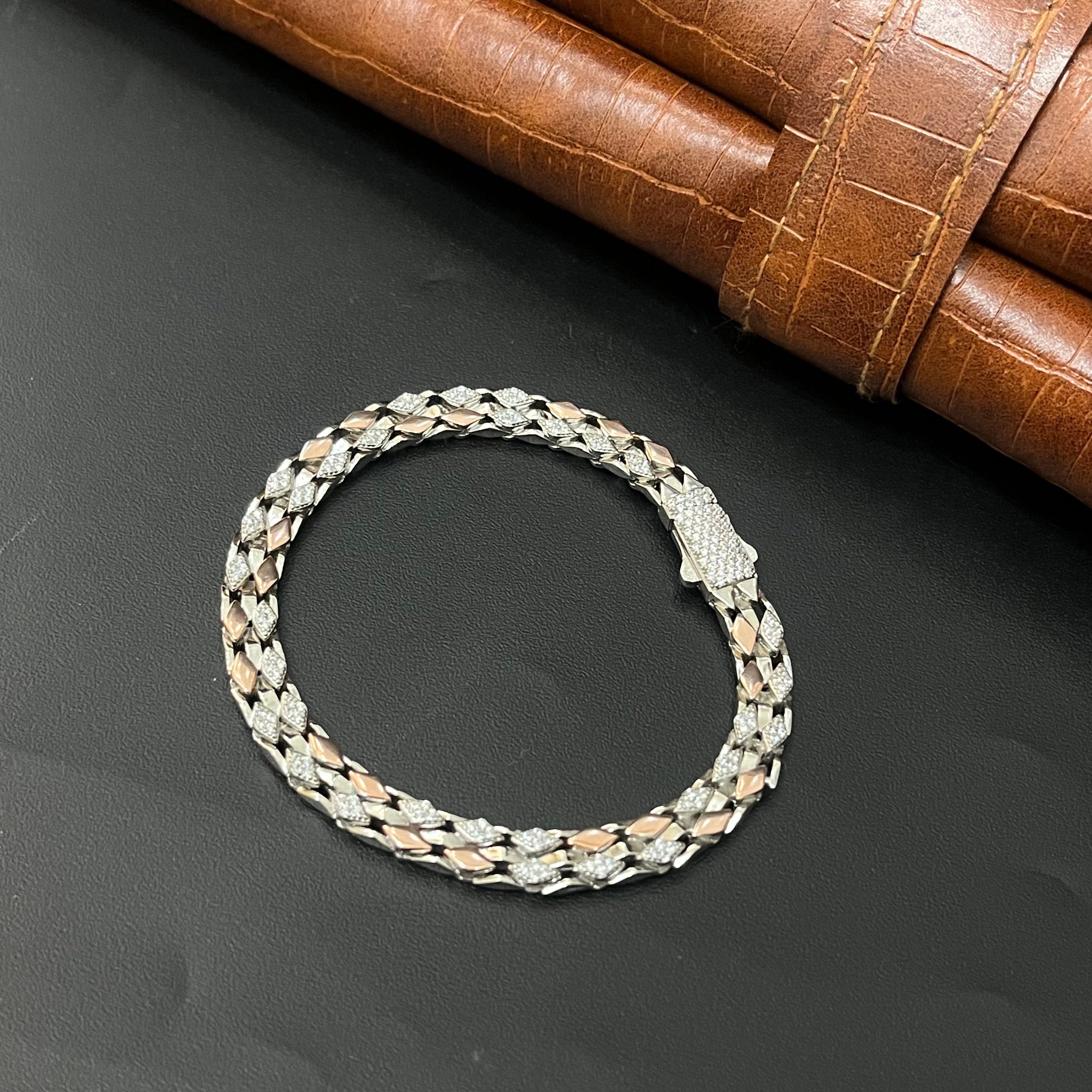 Silver Mens Bracelet Kathli Broad Dual Tone 925