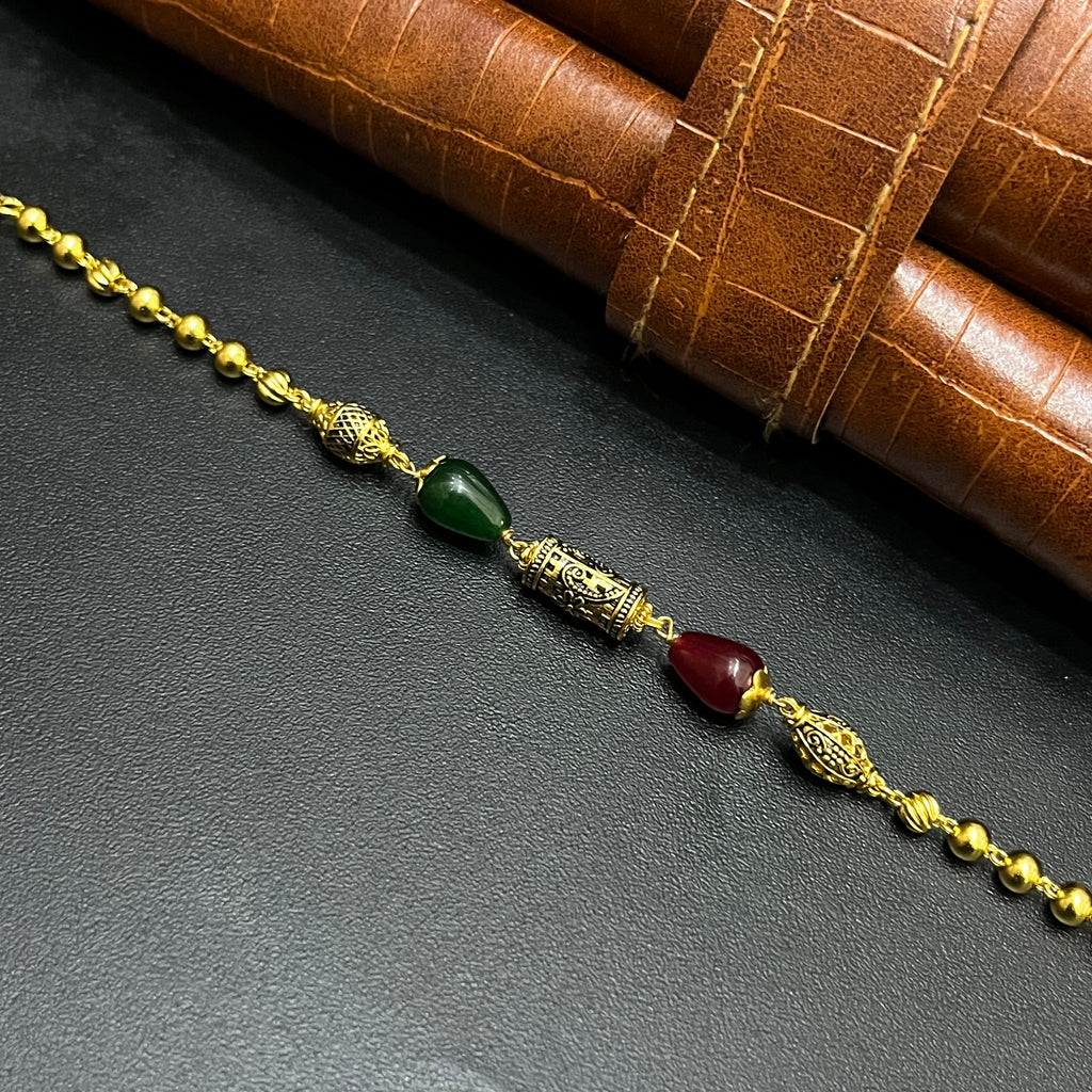 Silver Ladies Bracelet Antique Colorful Beads Gold Finish 925