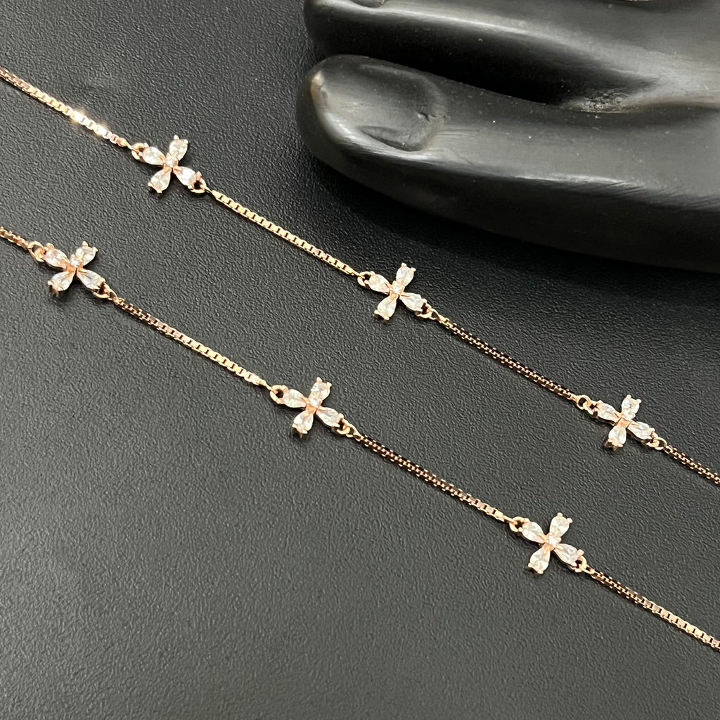 Silver Ladies Anklet Petals Rosegold 925