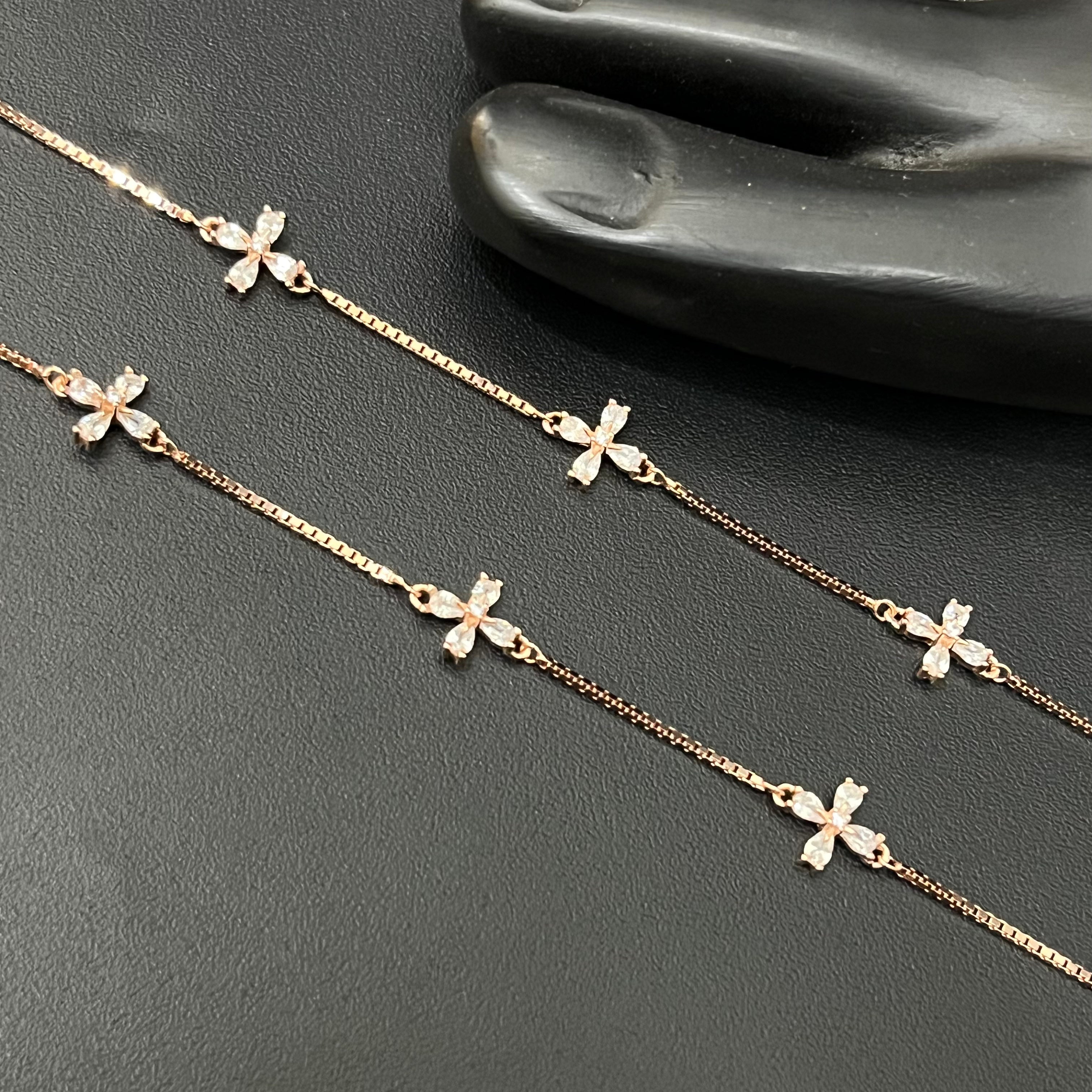 Silver Ladies Anklet Petals Rosegold 925