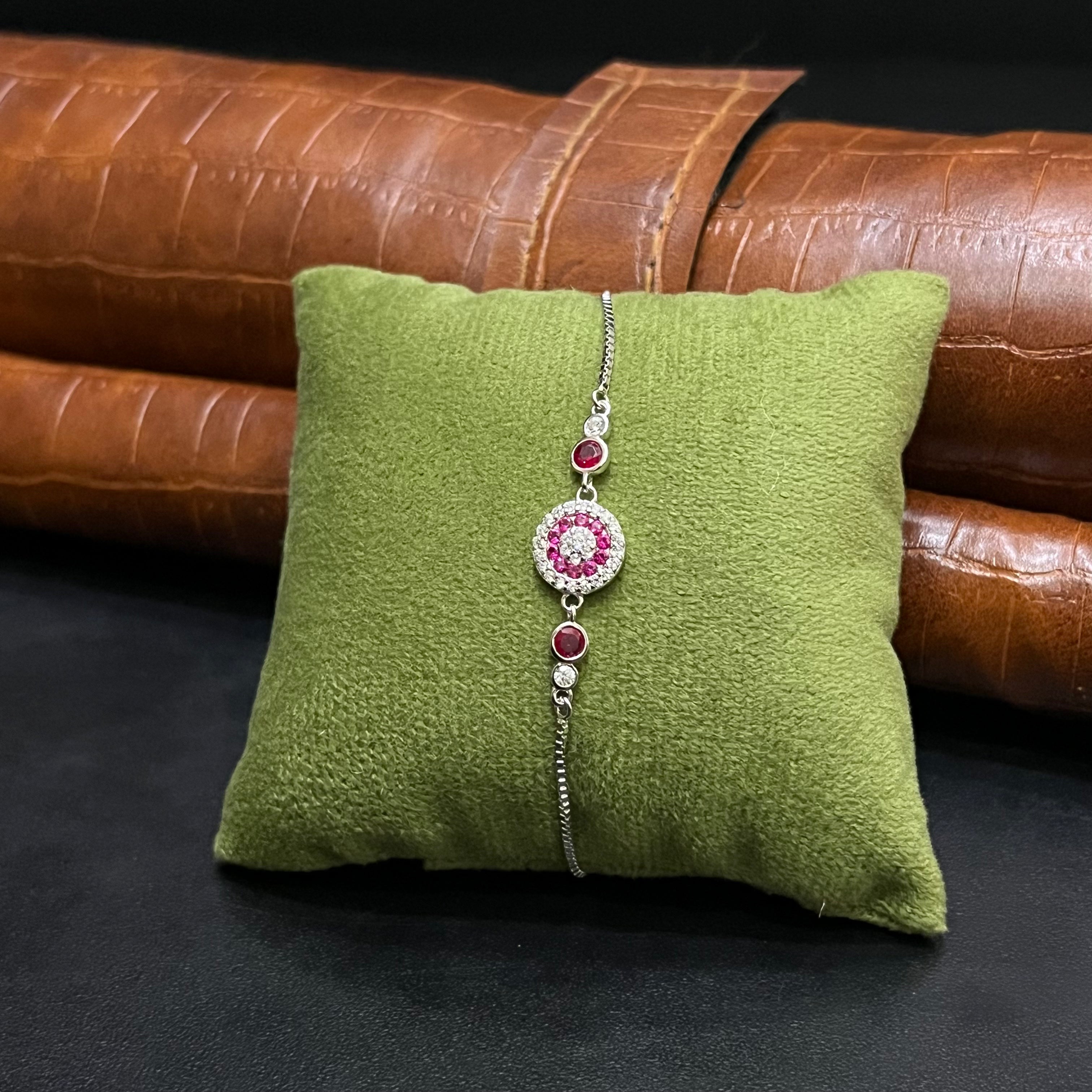 Silver Ladies Bracelet Royal Pink Stone Link 925