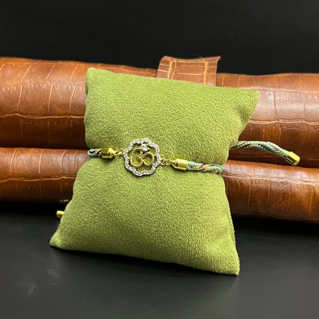 Silver Rakhi Band OM Floral Gold Polish 925
