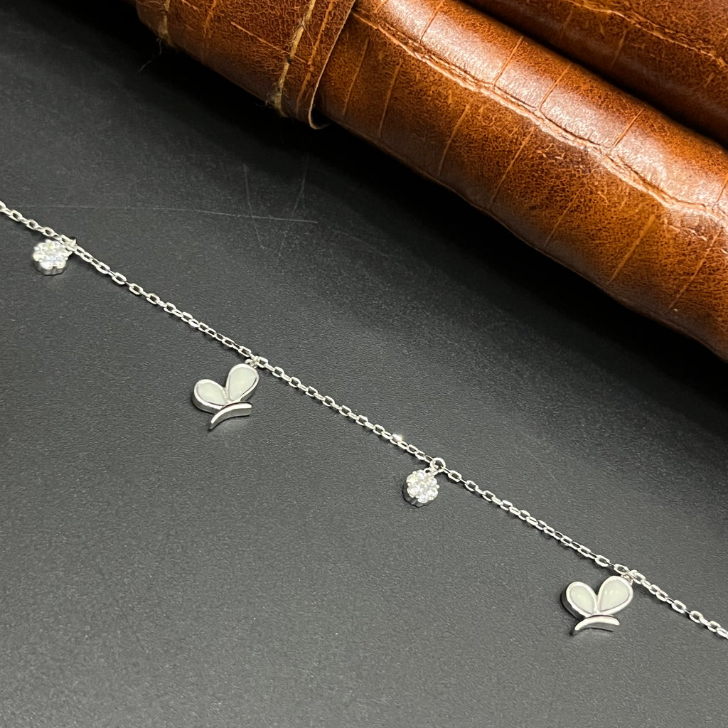 Silver Ladies Bracelet Dainty Butterfly & Crystal Link 925
