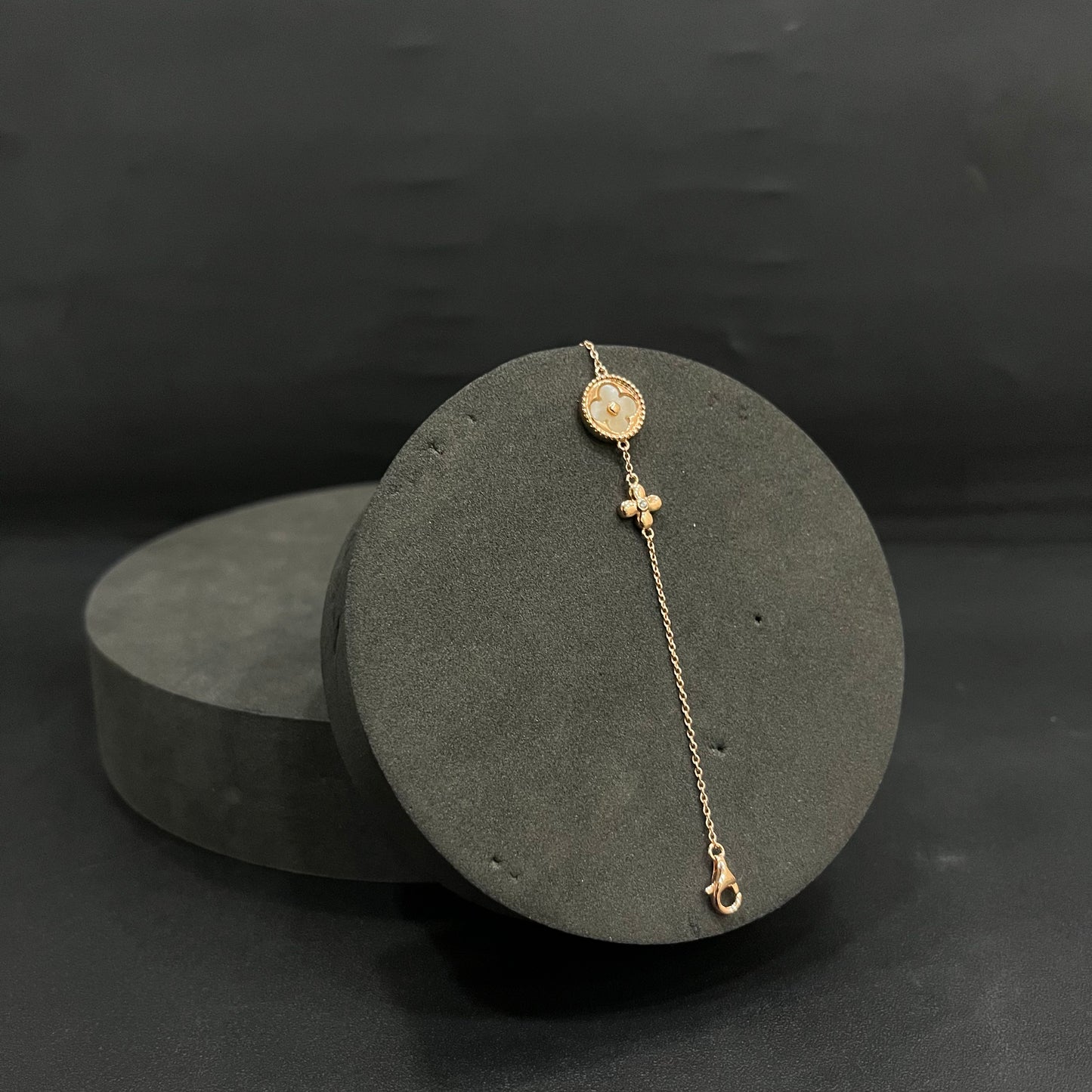 Silver Ladies Bracelet Round Clover Rosegold