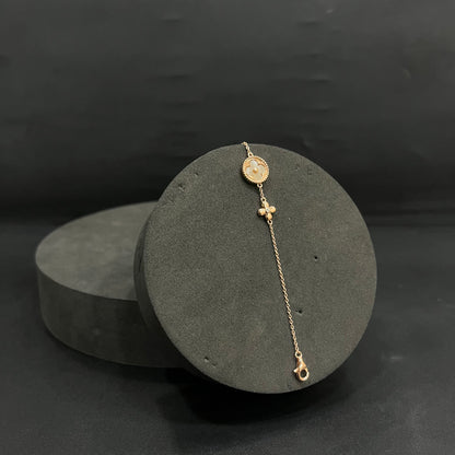 Silver Ladies Bracelet Round Clover Rosegold