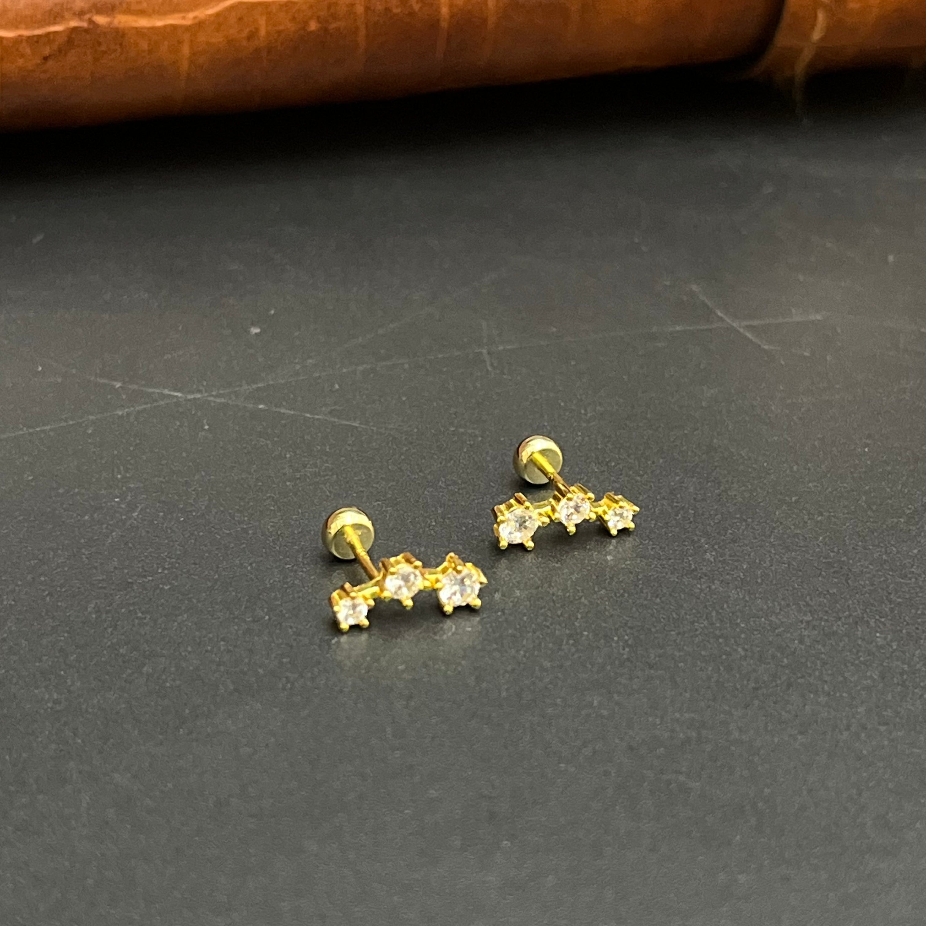 Silver Second Studs White & Blue AD Stones Gold Finished 925