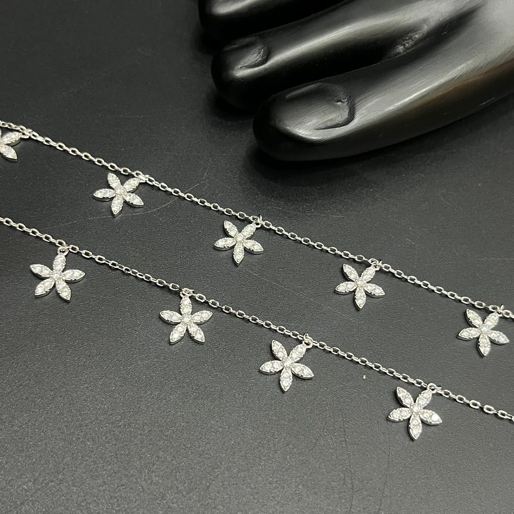 Silver Ladies Anklet Premium Petal Hanging Drop 925