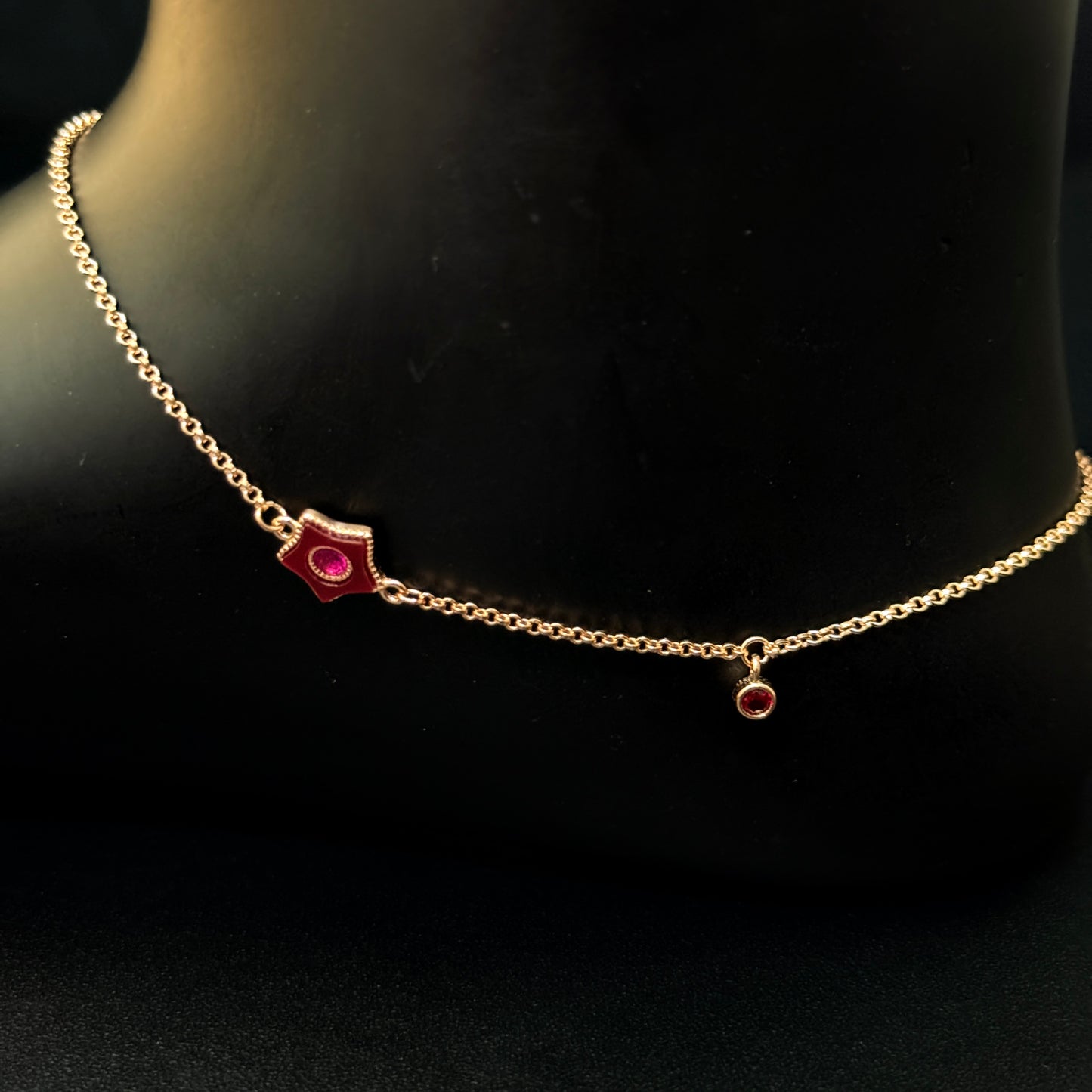 Silver Ladies Anklet_Red Star & Stone RG