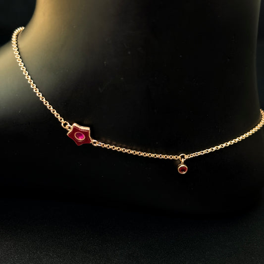 Silver Ladies Anklet_Red Star & Stone RG