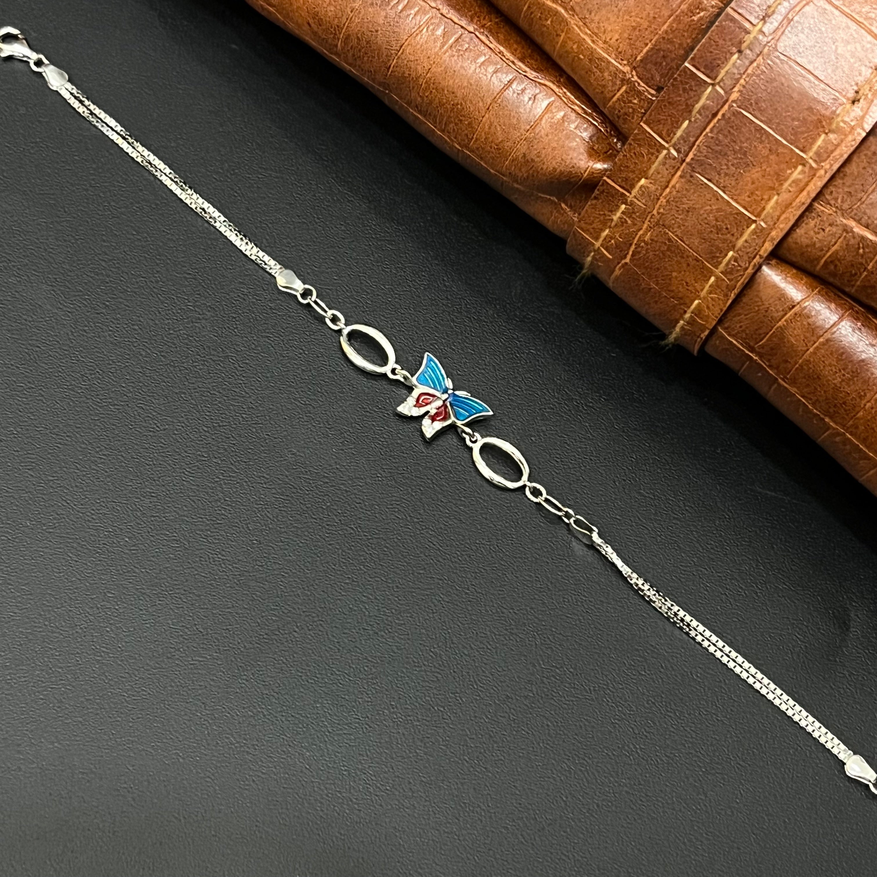 Silver Ladies Bracelet Epoxy Butterfly 925 E01